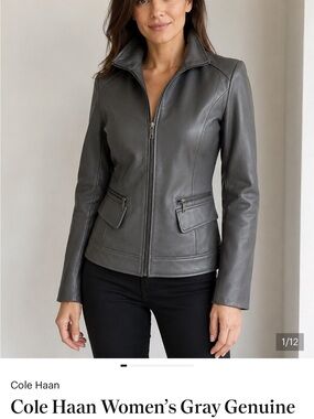 Cole Haan Women’s Gray Lambskin Leather Jacket XS NWT
